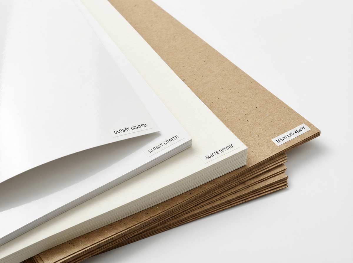 Verschiedene Papierarten für den Druck: Bilderdruckpapier, Offsetpapier und Recyclingpapier im Vergleich